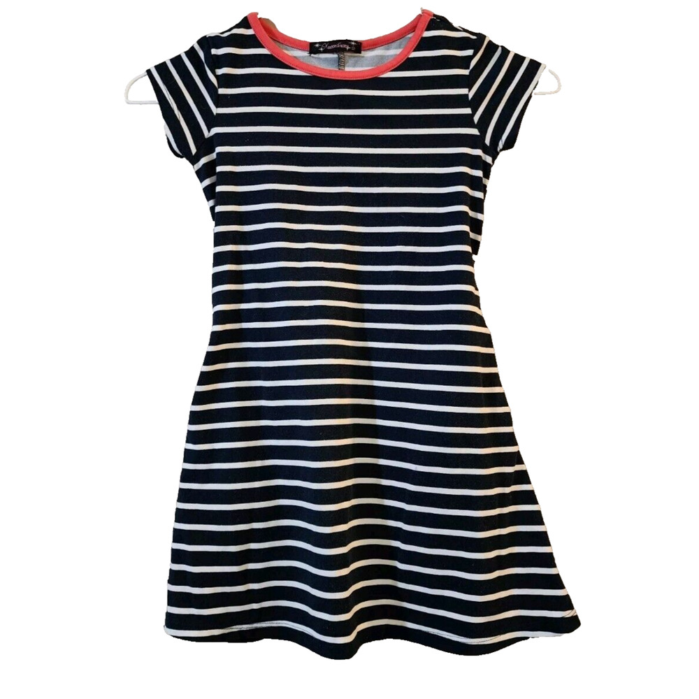 Xtraordinary Girls T-Shirt Dress Size XS 4-5 Navy White Striped Pockets